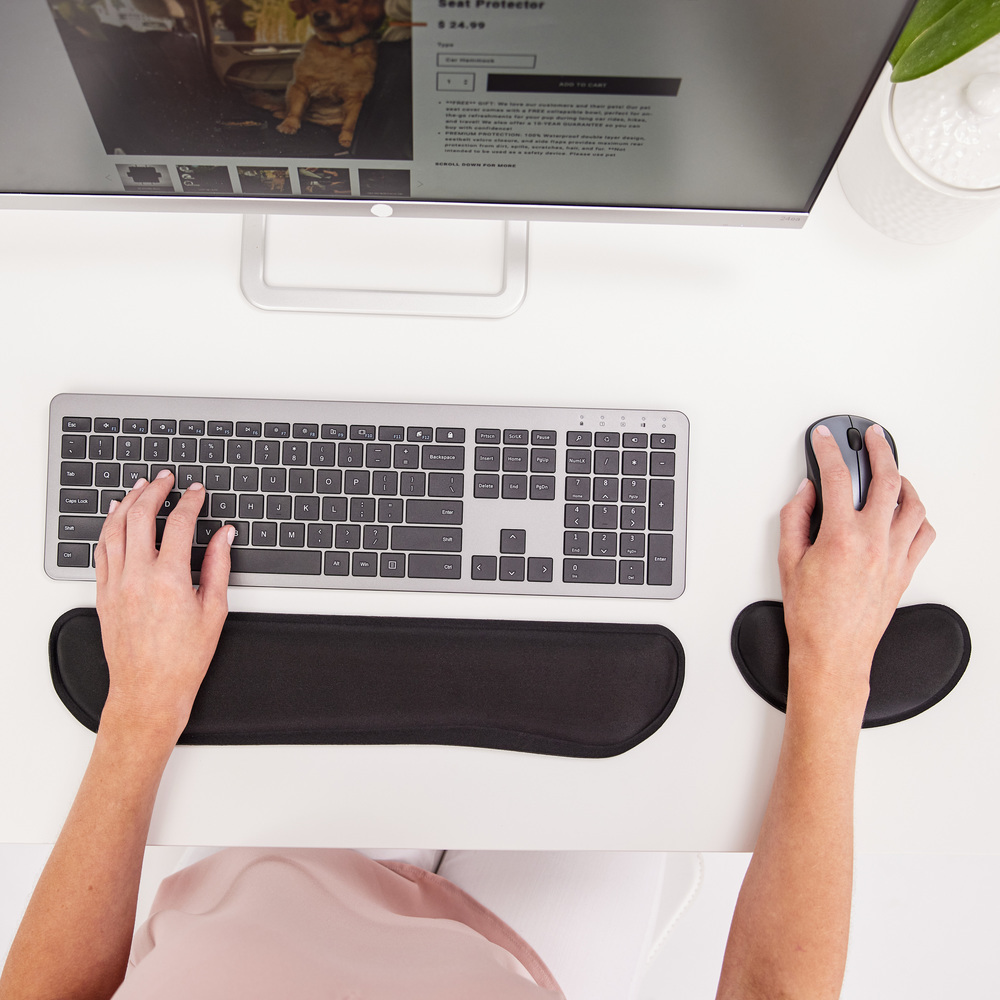 thumbnail video image 2 of GORILLA GRIP Gel Memory Foam Wrist Rest for Computer Keyboard, Mouse, Ergonomic Design, Desk Pads, 2 Piece Set, Navy, 2 of 10