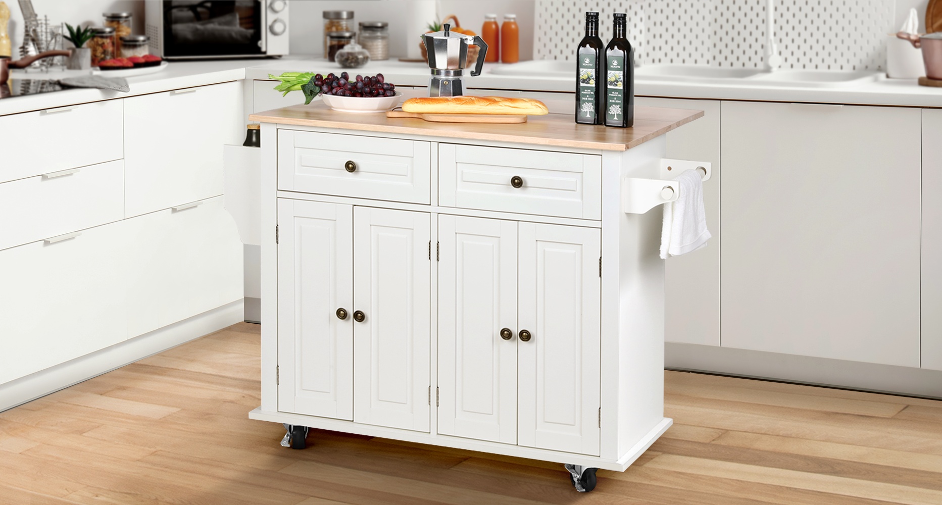 RichYa Large Portable Kitchen Island with Storage, Moveable