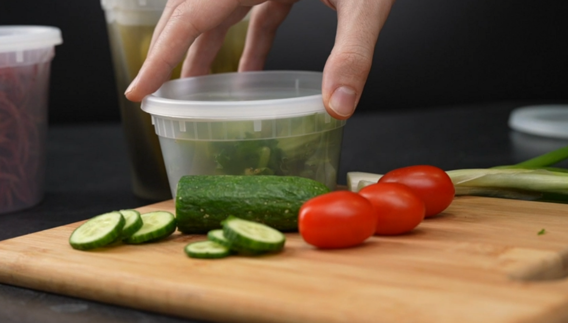 thumbnail video image 2 of Pantry Value Plastic Deli Food Storage Containers with Airtight Lids (12 oz. - 48 Sets), 2 of 6