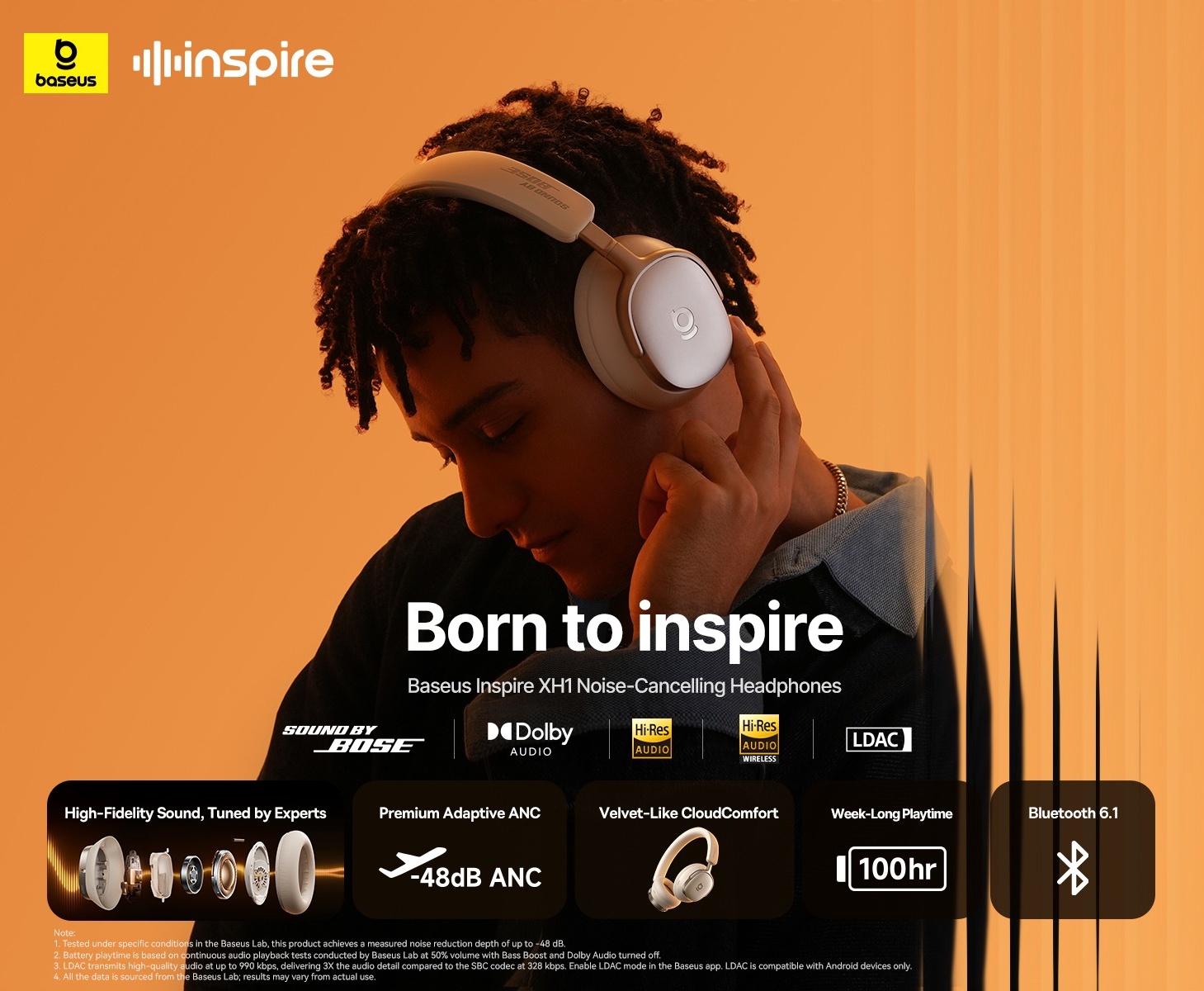 Baseus Inspire XH1 Adaptive Noise Cancelling Headphones, Hi-Res