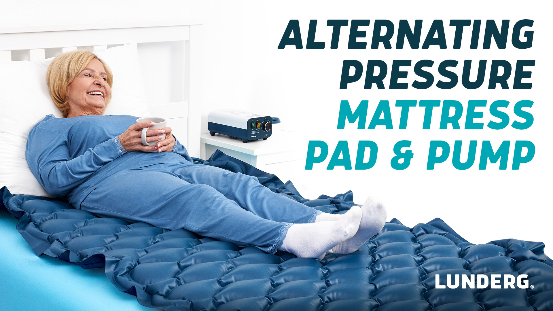 thumbnail video image 2 of Lunderg Queen Size Alternating Air Pressure Mattress Pad with Static Mode - Comfortable Bed Sore Prevention - Includes Waterproof Mattress Topper 52" x 75" & Quiet Pump - Recommended by Doctors, 2 of 12