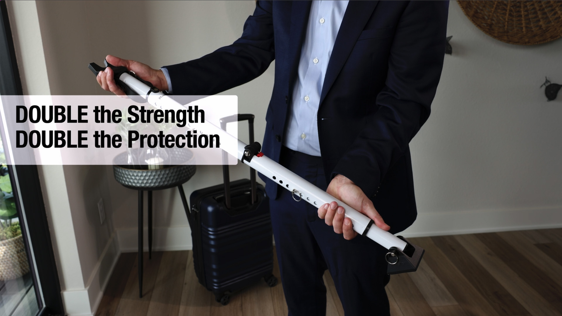 thumbnail video image 2 of Master Lock Folding Security Bar, Compact Adjustable Door Stopper for Hinged and Sliding Doors - 20-Gauge Steel, White, 2 of 12