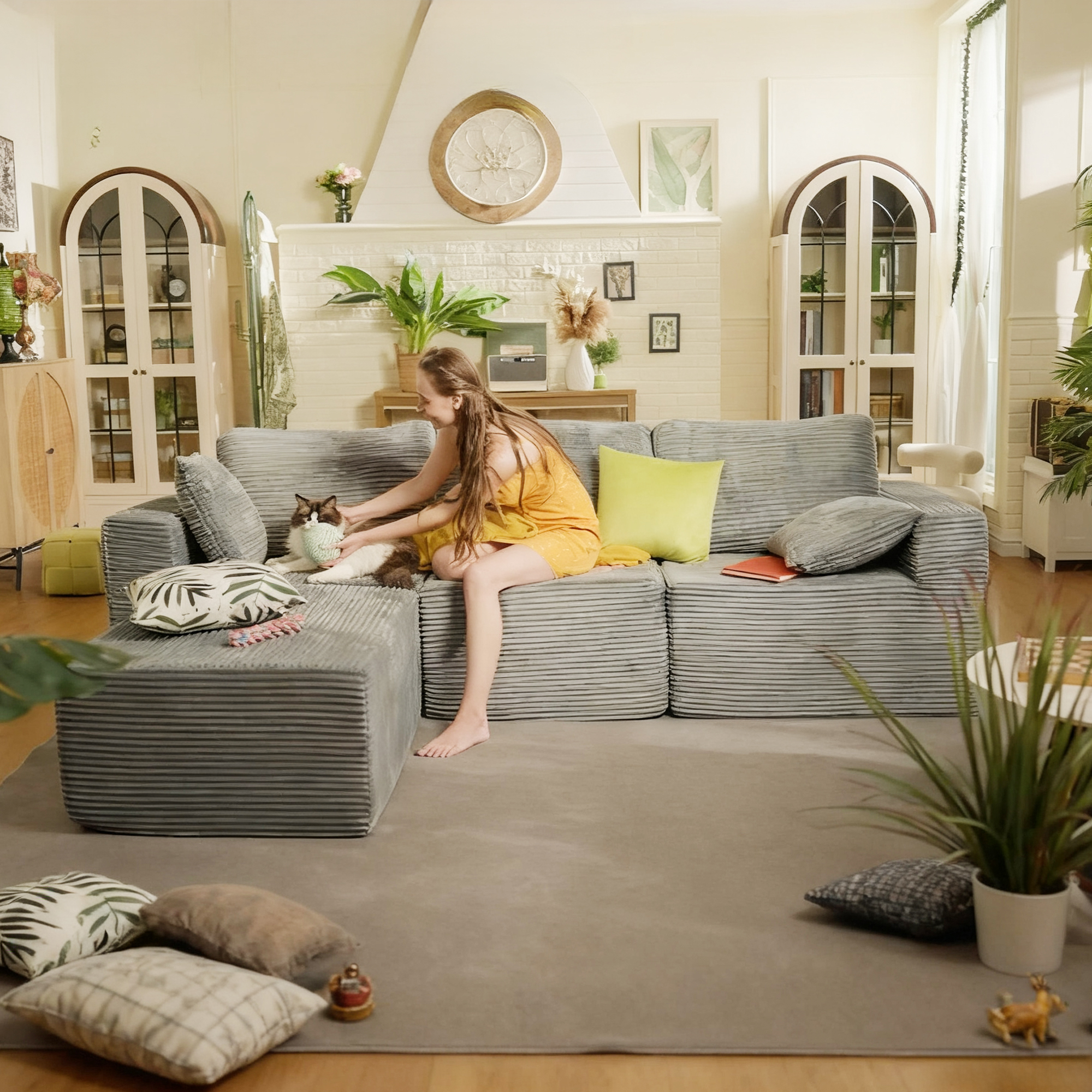 thumbnail video image 2 of Homall Modular Cloud Couch with Deep Seating Modern L-Shaped Sectional Sofa Upholstered Sofa for Apartment Living Room, Corduroy Gray, 2 of 11