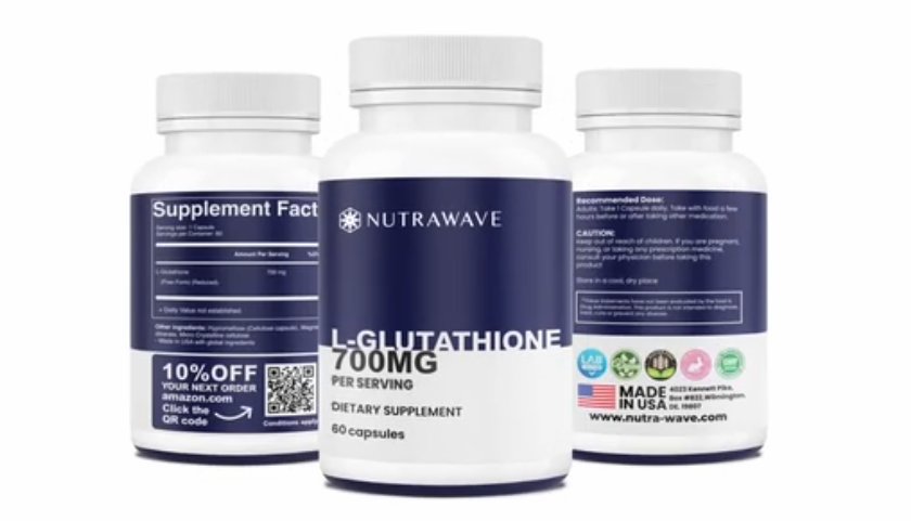 glutathione 700mg Nutra Wave L-Glutathione 700 mg Capsules, Unflavored, Antioxidant and Detox  Support, Skin and Immune Health, Vegan, Non-GMO, 60 Count