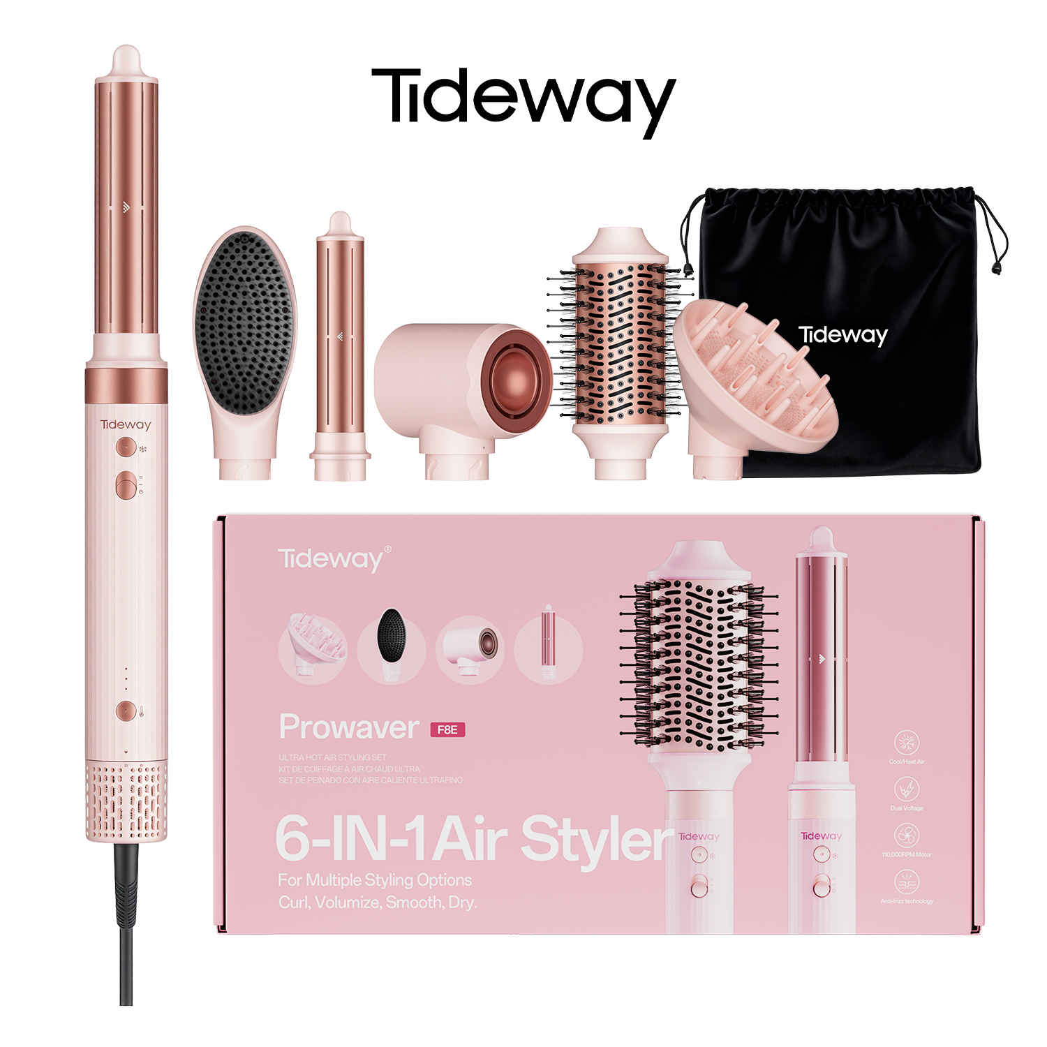 Tideway Prowaver 6-in-1 Hot Air Styler Wrap, Ionic Dual Voltage