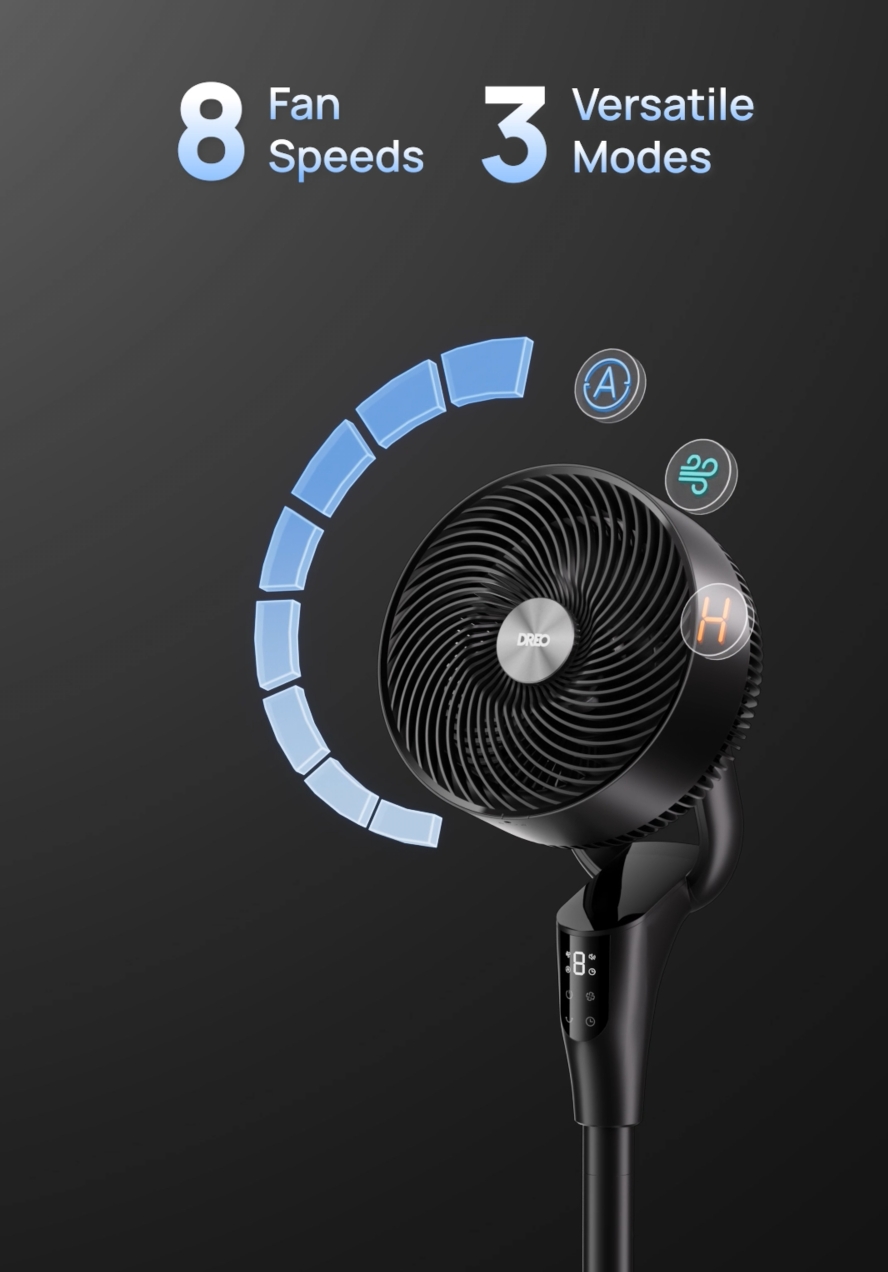 thumbnail video image 2 of DREO Pedestal Fans for Home, 20dB Ultra Quiet, 2-in-1 Table Floor Fan, 29.2 ft/s Hyperfast Airflow, 90° Oscillation 105° Tilt Standing Fan, 3 Modes 8 Speeds with Remote, 8H Timer, Aroma Pad, 2026 New, 2 of 11