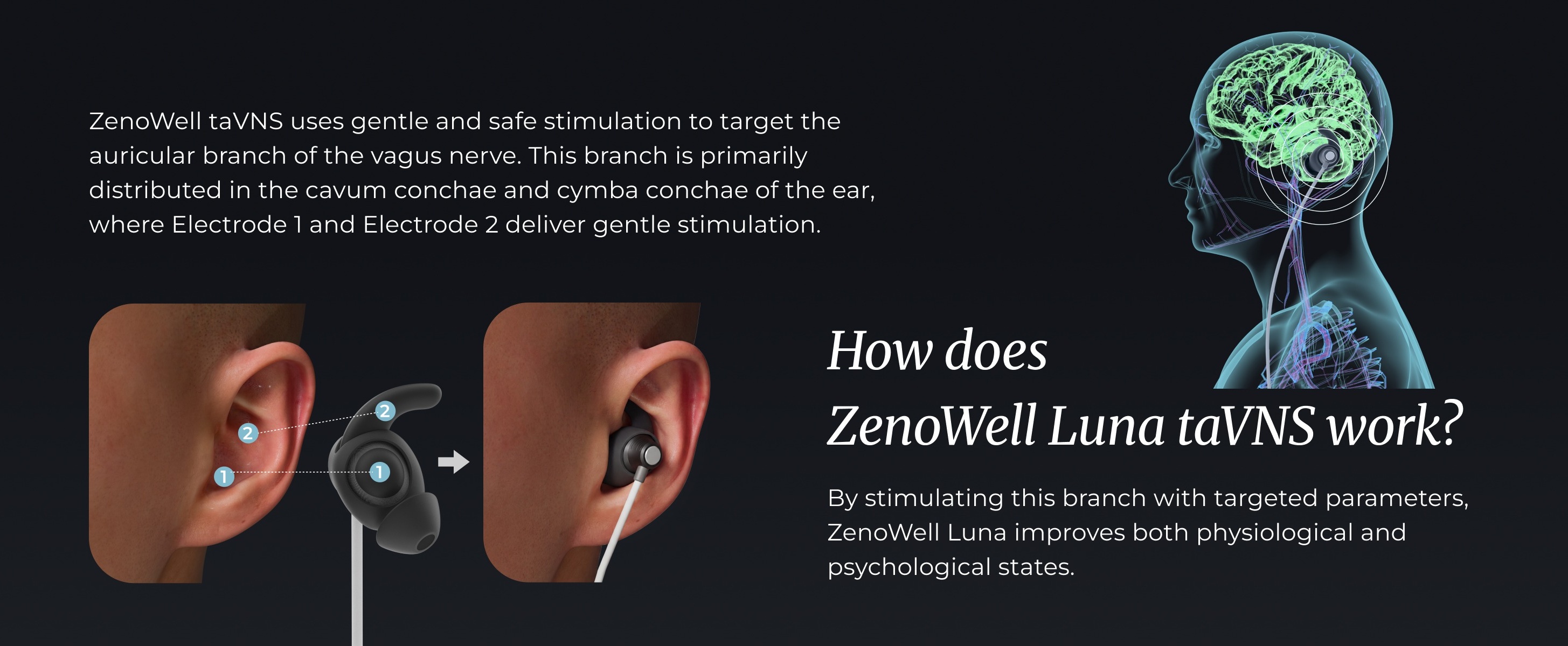 ZenoWell Luna Vagus Nerve Stimulator for Migraine Relief, Tension