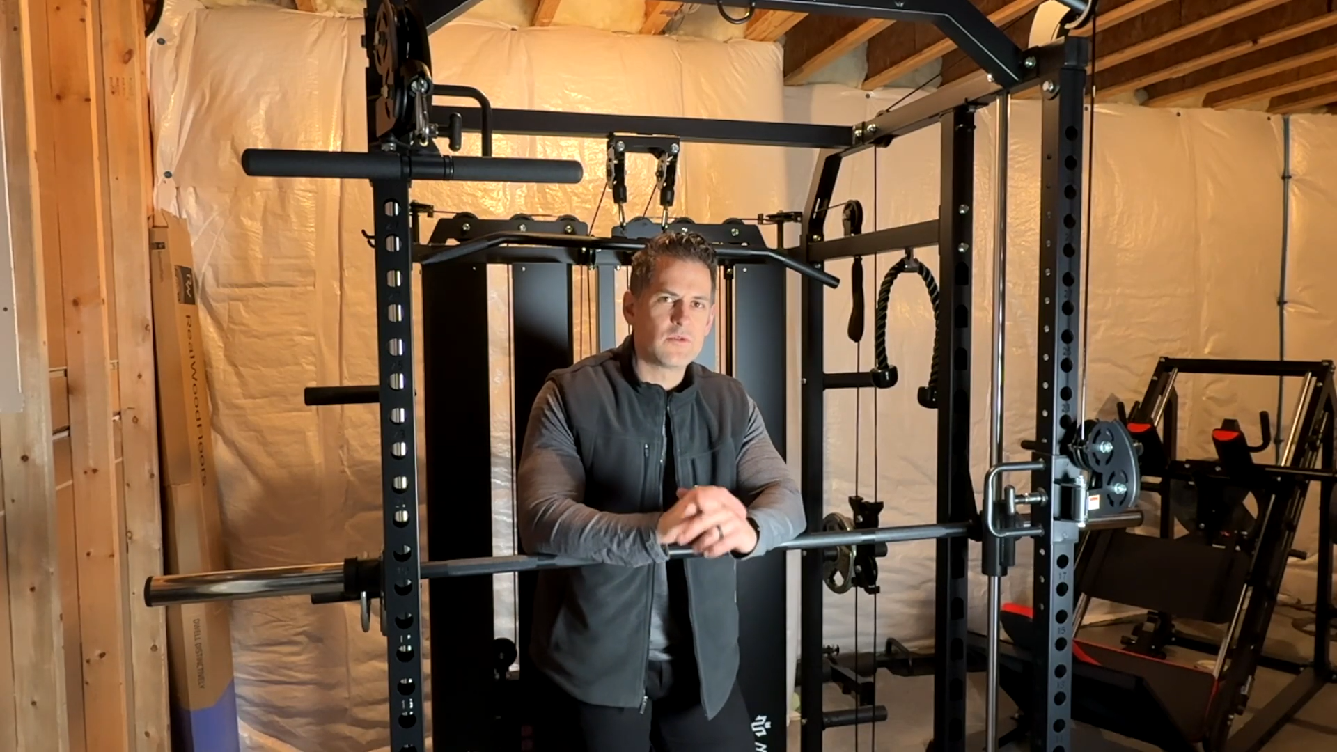 thumbnail video image 2 of Mikolo Smith Machine Home Gym, 2200LBS Power Rack with 36pcs Aluminum Pulley, Functional Trainer with Dual 132LBS Weight Stack, Full Body Workout Home Gym, 2 of 15