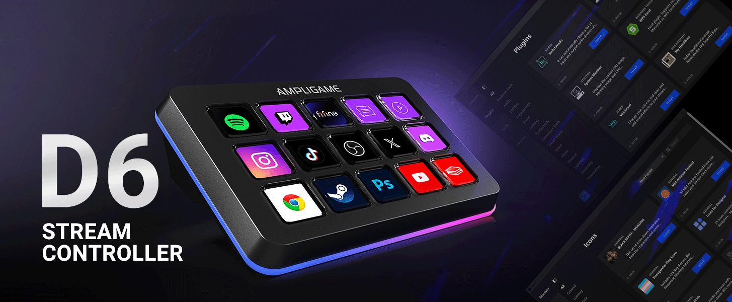 FIFINE D6 Stream Controller with 15 Customizable Macro Keys