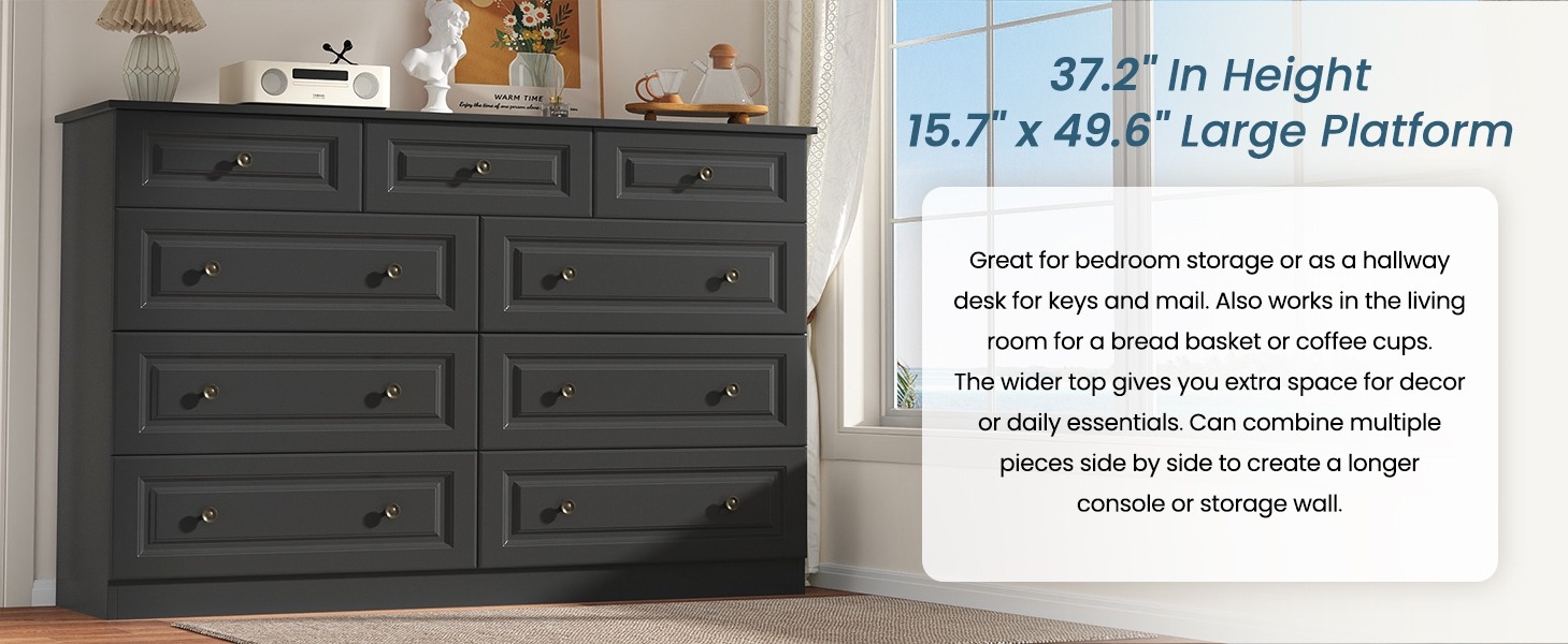 Black 9-Drawer Dresser, 50.39