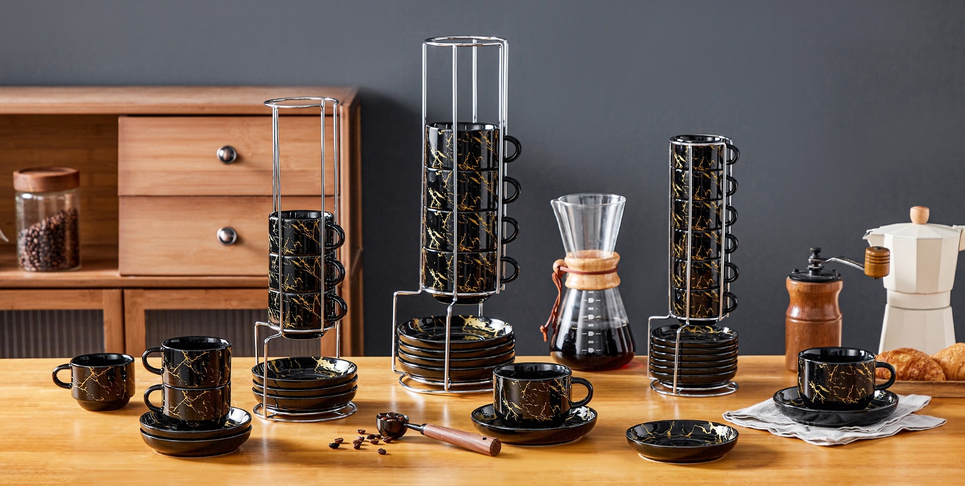 Vancasso 2.5 oz Coffee Mug Sets of 6, Stackable Espresso Cups with