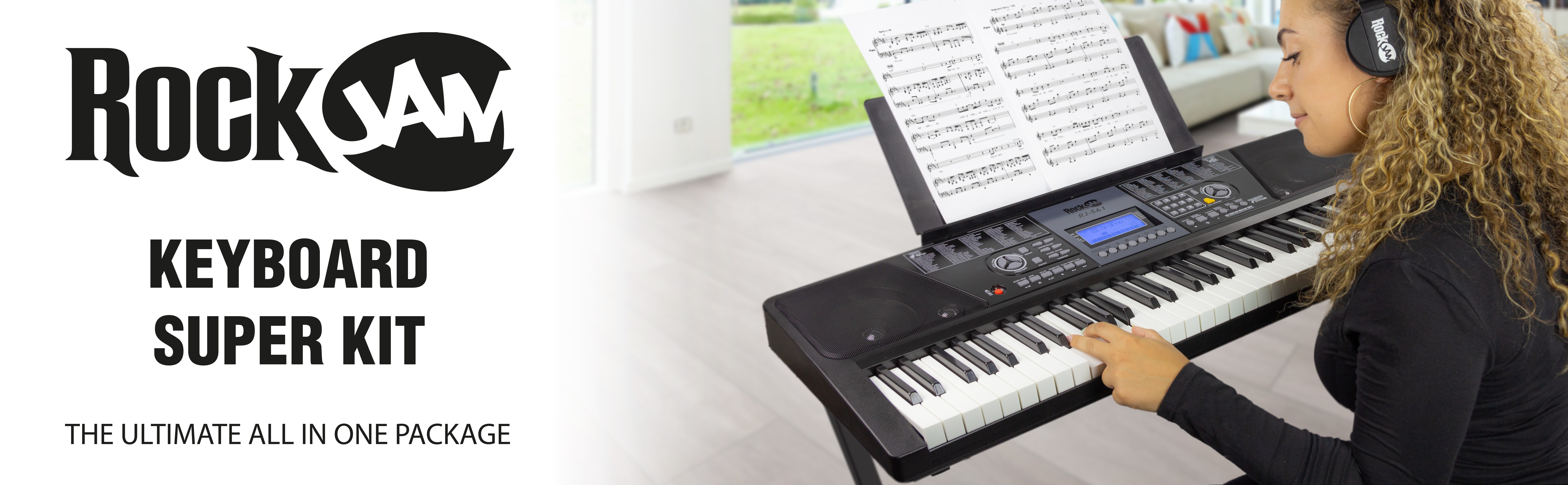 Rockjam 61-Key Digital Keyboard Piano Kit with Stand, Bench
