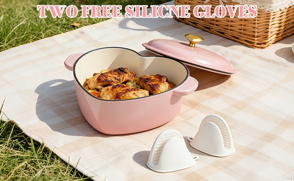 Ktaxon 4QT Heart-Shaped Enameled Cast Iron Dutch Oven Pre-Seasoned