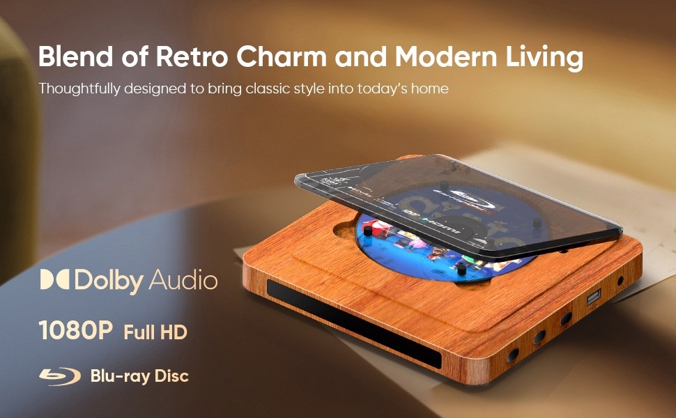 NUTROMO Retro Blu-ray Player, 1080P Full HD, Dolby Digital, USB