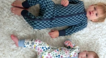 thumbnail video image 2 of The Peanutshell Dino Star Baby Pajamas, Footless Baby Sleepers, Navy-Light Blue, 3T, 2-Pack, 2 of 6
