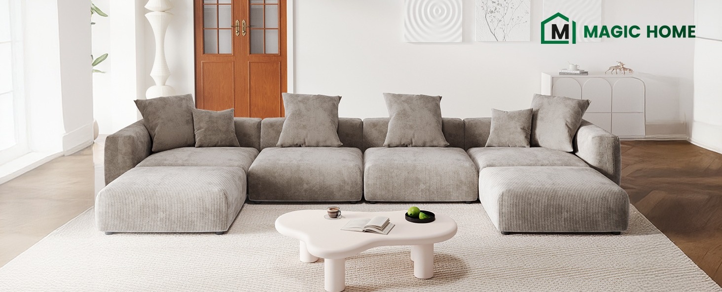 The Magic Home Corduroy Modular Sectional Sofa Brown, 2-Seat with