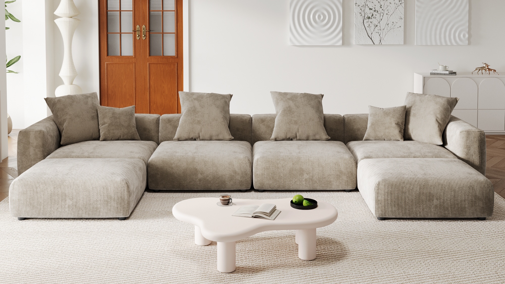The Magic Home Corduroy Modular Sectional Sofa Brown, 2-Seat with