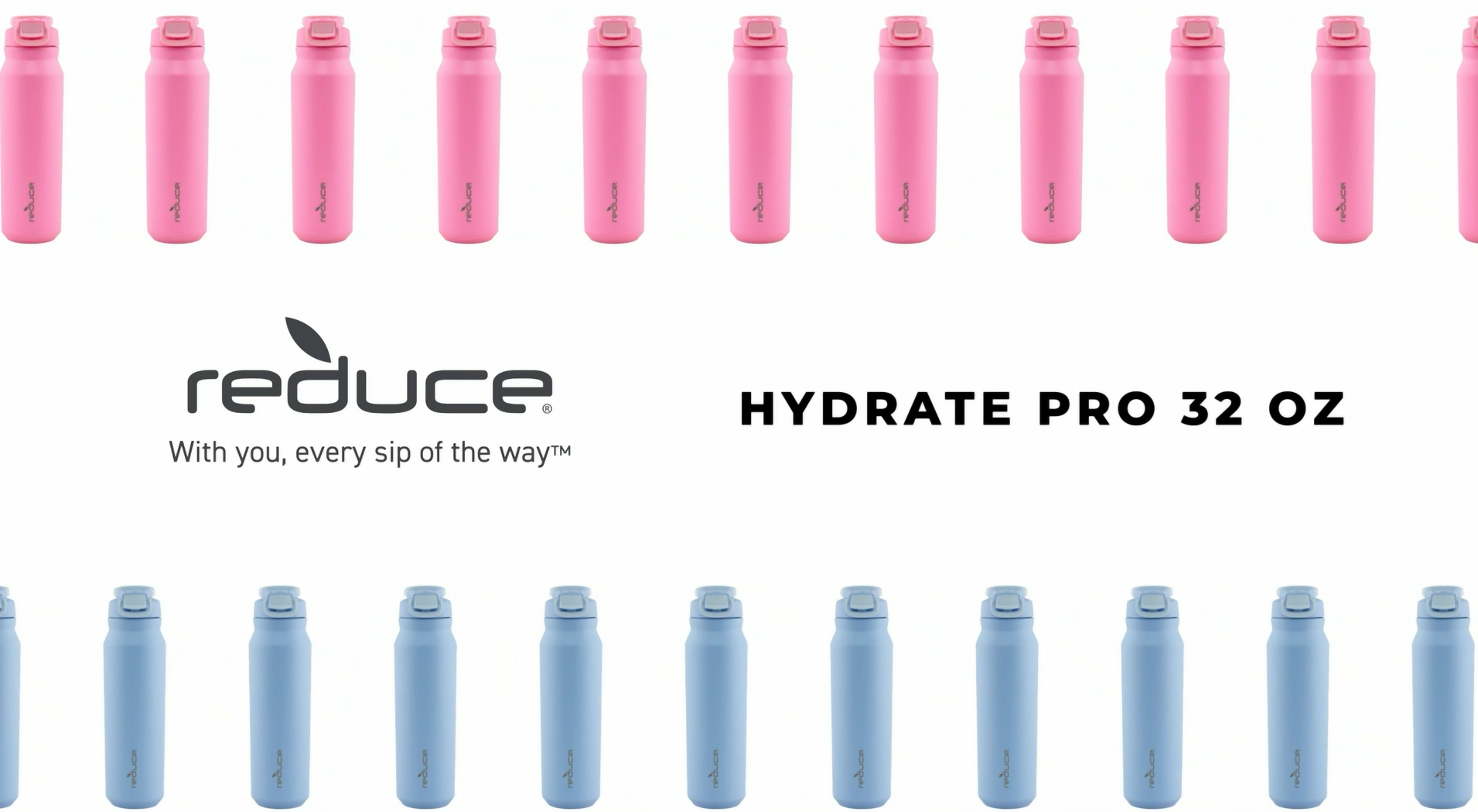 thumbnail video image 2 of Reduce Hydrate Pro 32 Ounce Water Bottle - Hidden Straw Flip Top Lid. Stainless Steel - Peony, 2 of 9