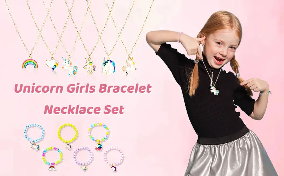12 PCS Gils Necklaces Bacelets And Ings Set With Unicon