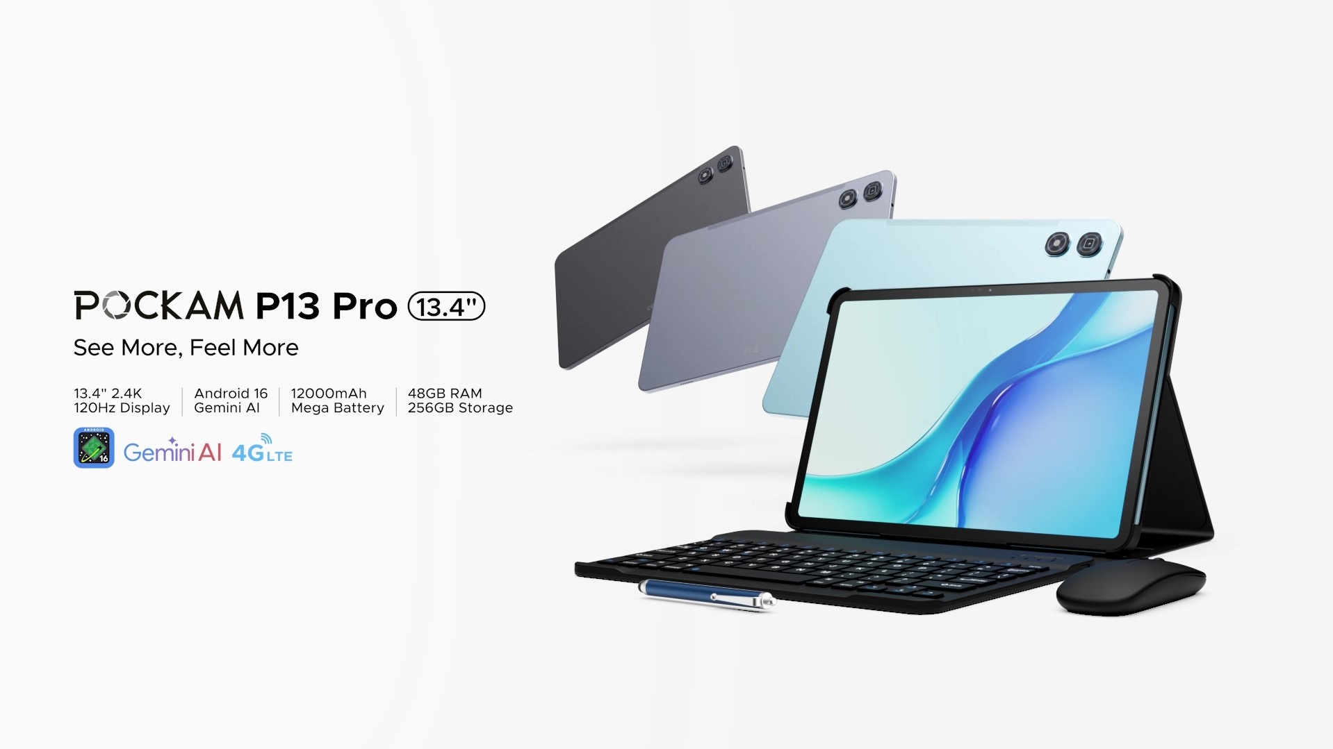 POCKAM P13 Pro Gemini AI Android 16 Tablet, 13.4 inch Tablet, 48GB