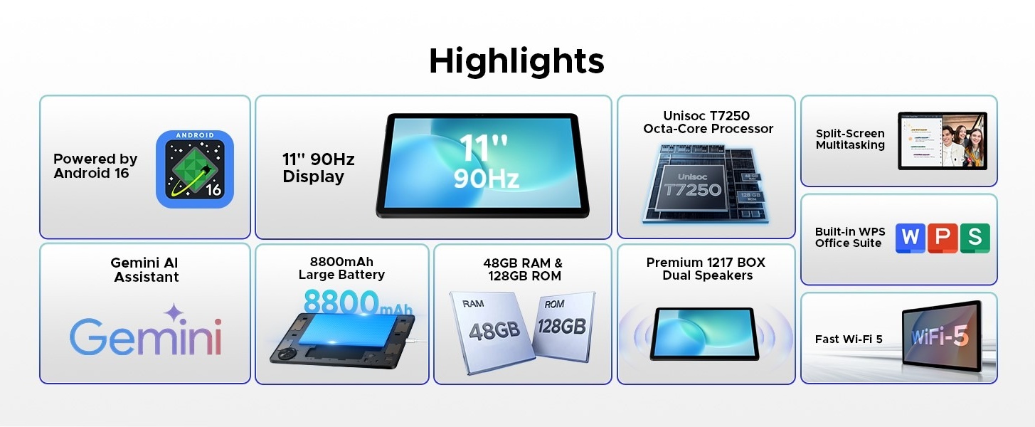 POCKAM P11 Android 16 11 Inch Tablet with Gemini AI, 48GB RAM+