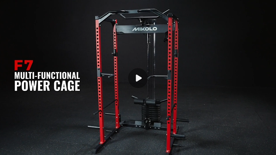 thumbnail video image 2 of Mikolo Power Cage with Weight Stack Multi-Function Power Rack for Home Gym, Squat Rack, Cable Crossover System, for Strength Training, Red, 2 of 13