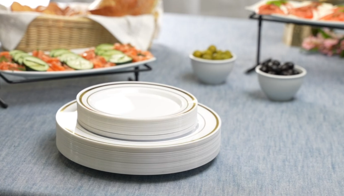 thumbnail video image 2 of Gusto Fancy Plastic Plates Disposable Dinner Plates & Salad Plates Set, 60-Pack, 2 of 8