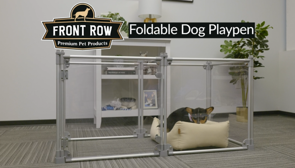 thumbnail video image 2 of Front Row Foldable Playpen for Cats & Dogs Indoor Dog Kennel Pet House, Transparent, 2 of 9