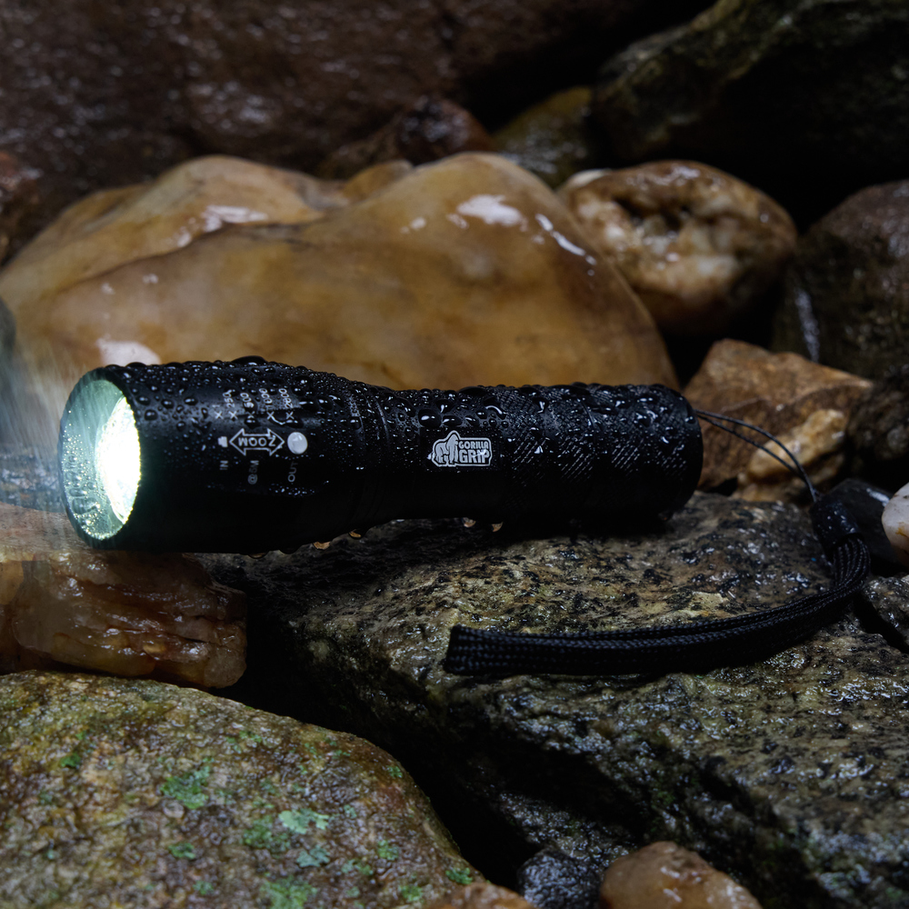 thumbnail video image 2 of GORILLA GRIP LED Tactical Flashlight, 750 FT High Lumens 5 Adjustable Modes, Water Resistant, Orange, 2 of 9