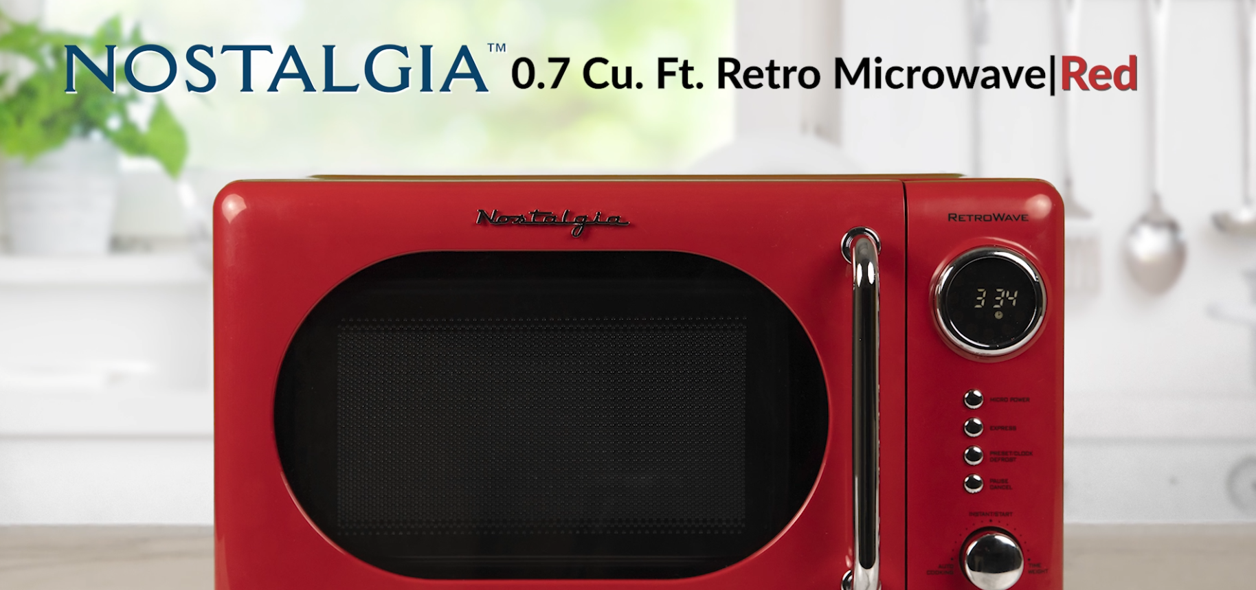 thumbnail video image 2 of Nostalgia Retro Microwave for Countertop 0.7 cu ft Vintage Microwave, Red, 2 of 6
