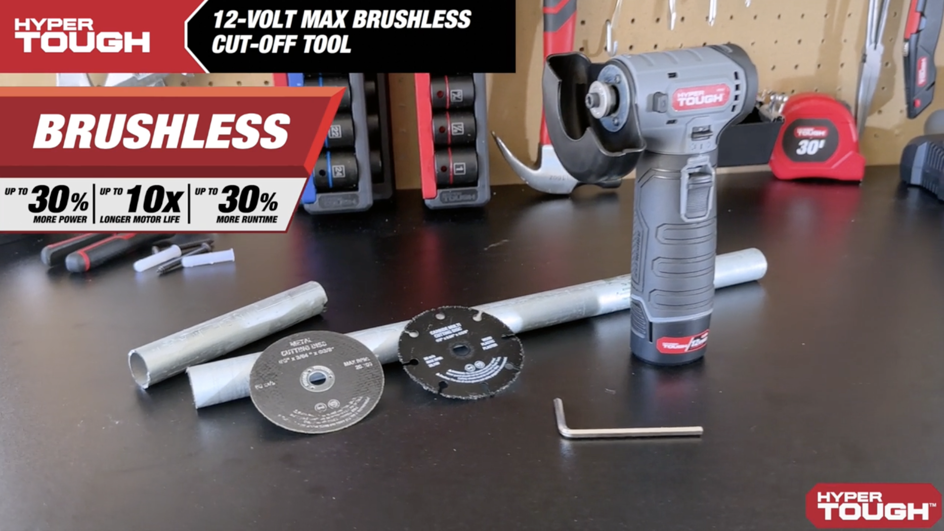 thumbnail video image 3 of Hyper Tough 12-Volt Cordless Rechargeable Cut off Grinder, 3 of 20