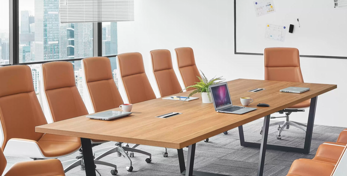 thumbnail video image 2 of Sturdy Conference Table With Cable Management Grommets By Ahliss- Modern Rectangle Office Meeting Table With Wood Tabletop And Metal Frame & Legs- Easy Assembly Boardroom Table, 2 of 8