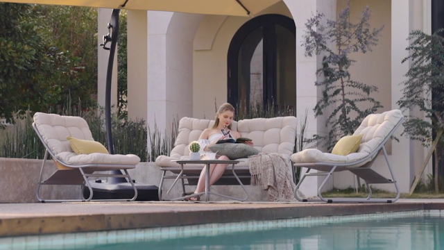 thumbnail video image 2 of Grand Patio 4 Pieces Patio Conversation Set with Thick Mesh Sling Cushion and Coffee Table, Beige, 2 of 10