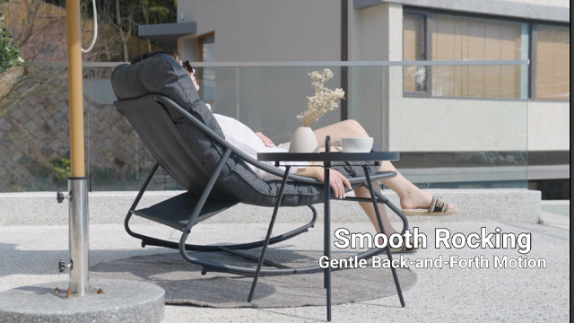 thumbnail video image 2 of Grand Patio Outdoor Rocking Chair Modern Steel Cozy Lounge Rocker Chair with Cushion for Balcony Porch Patio,Charcoal (Set of 1), 2 of 12