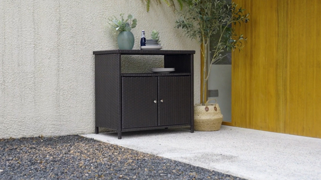 thumbnail video image 2 of Grand Patio Dylan Outdoor Wicker 2-Door Storage Cabinet, Brown, 2 of 8