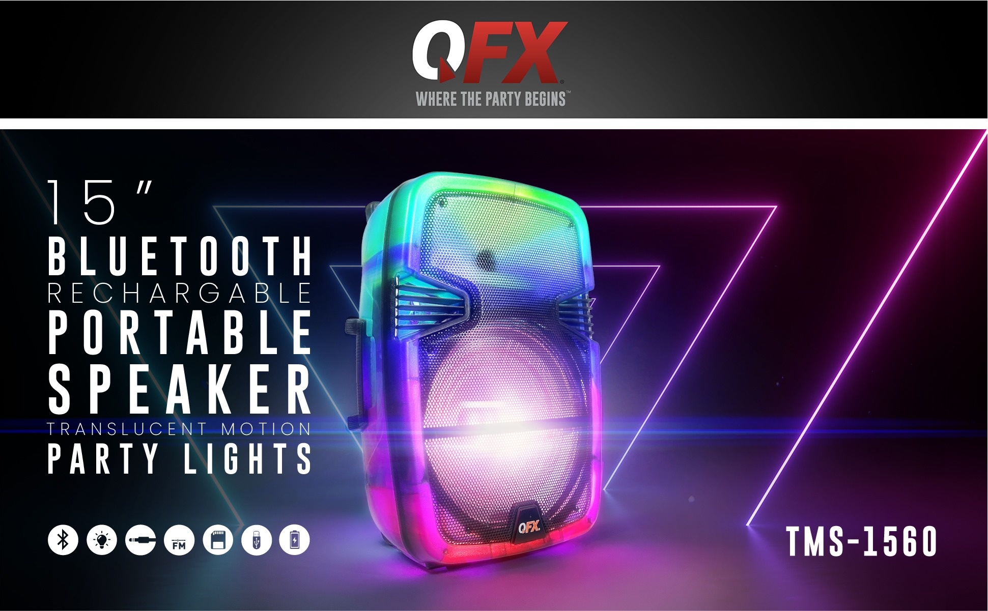 QFX Portable Bluetooth Rechargeable Speaker with Party