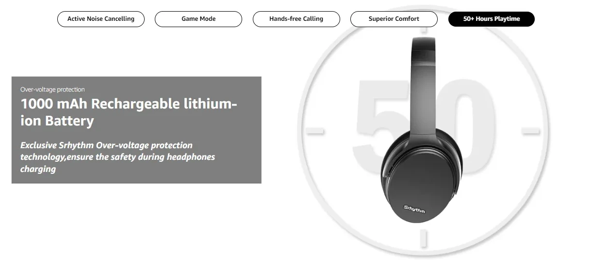 Srhythm NC35 Noise Cancelling Headphones, Wireless Bluetooth 5.3