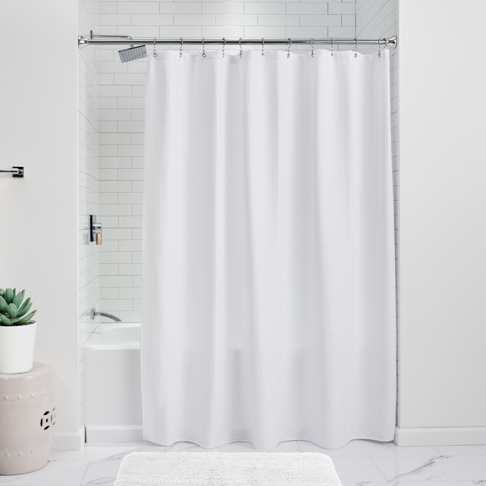 thumbnail video image 2 of GORILLA GRIP Waffle Shower Curtain, Thick Weighted Fabric, Wrinkle and Rust Resistant, Classic Hotel Quality Design, Machine Wash, 72x78, Ivory, 2 of 9