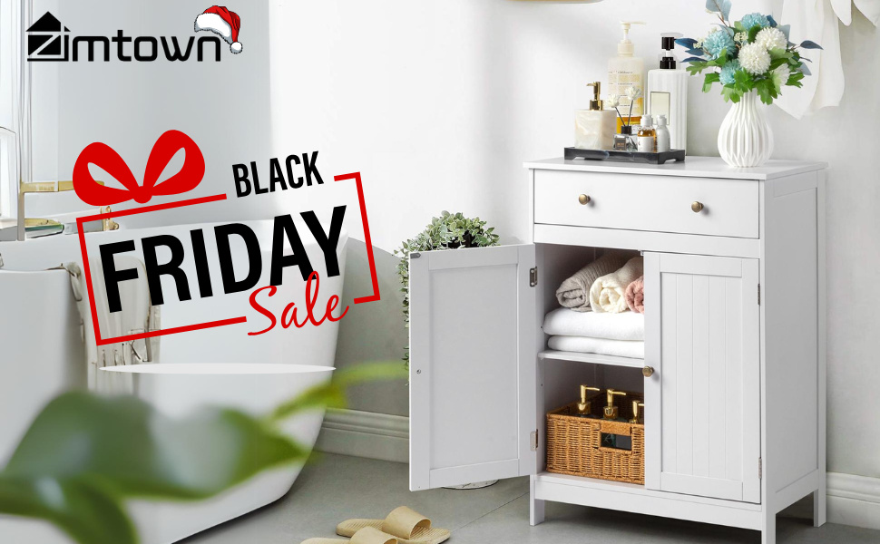 Zimtown White Wooden Bathroom Cabinet, Freestanding Storage