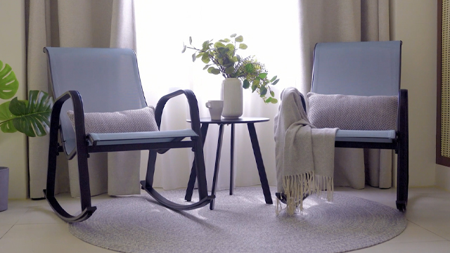 thumbnail video image 2 of Grand Patio Modern Chic and Trendy Rocking Chair with Steel and Textilene, Blue (Set of 1), 2 of 9