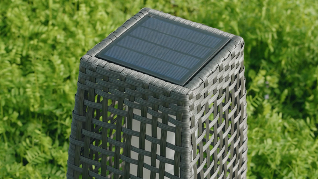 thumbnail video image 2 of GRANDPATIO Solar Outdoor Lights Resin Wicker Floor Lamp, Weather-Resistant Deck LED Outdoor Lighting, For Garden or Porch -Large Fuji, Silver Gray, 2 of 6