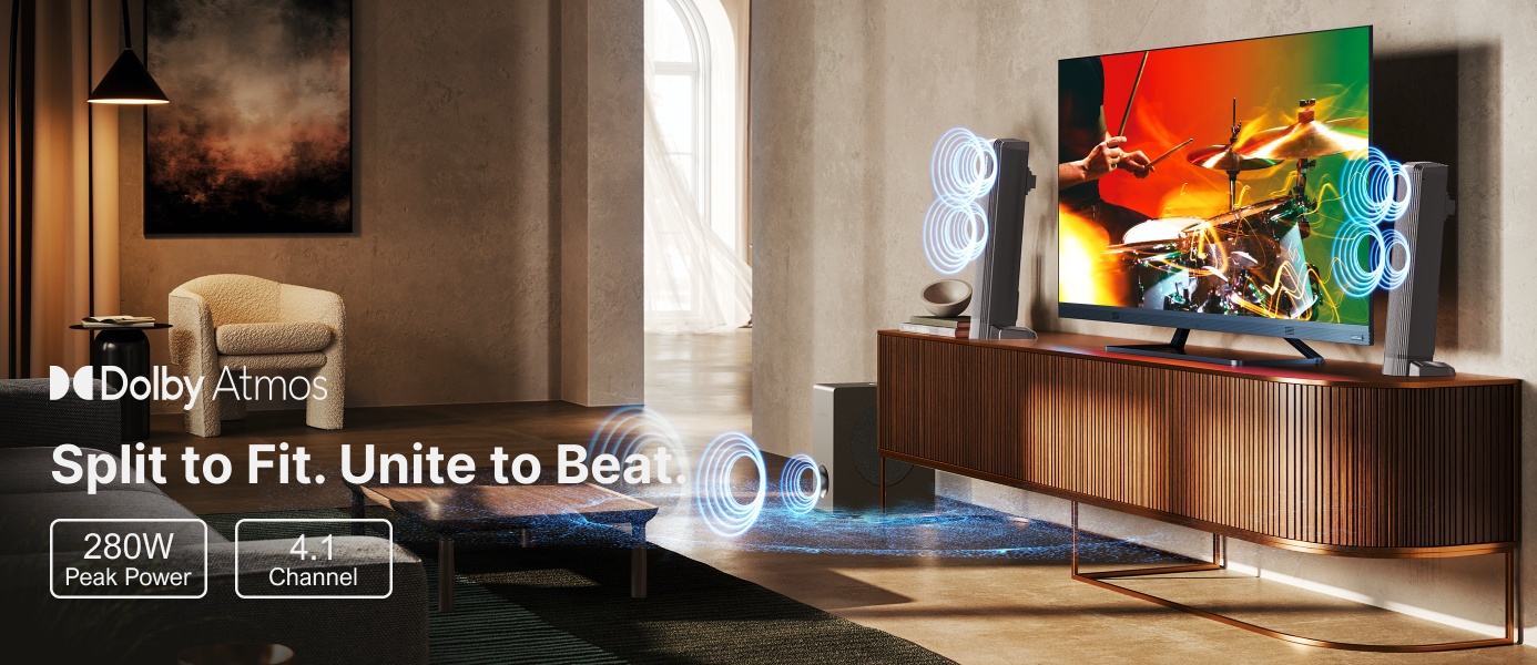 4.1ch Sound Bar For Smart TV With Dolby Atmos, 2-in-1 Bluetooth