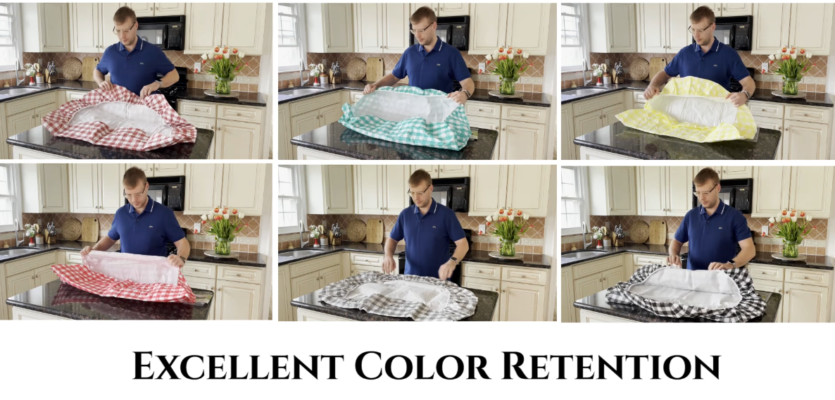 thumbnail video image 2 of Sorfey Round Dining Table Cover Fitted Checkered Vinyl Table Cloth, Green 70” x 70”, 2 of 5