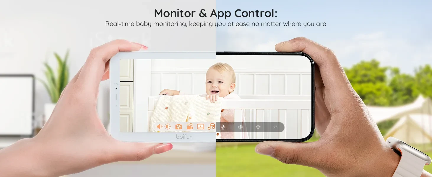 Baby Monitor Boifun 2K Con Display 5'' - Telecamera 360°, Zoom 4X, App Mobile, Rilevamento Pianto E Movimento - Foto 11