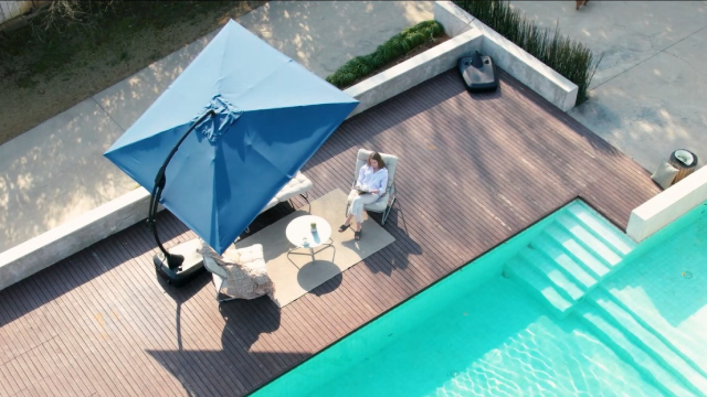 blue square patio umbrella canvas GRANDPATIO x SUNBRELLA 10 ft Square Patio Umbrella Deluxe NAPOLI Curvy  Aluminium Offset Umbrella (Canvas Sapphire Blue, Square)