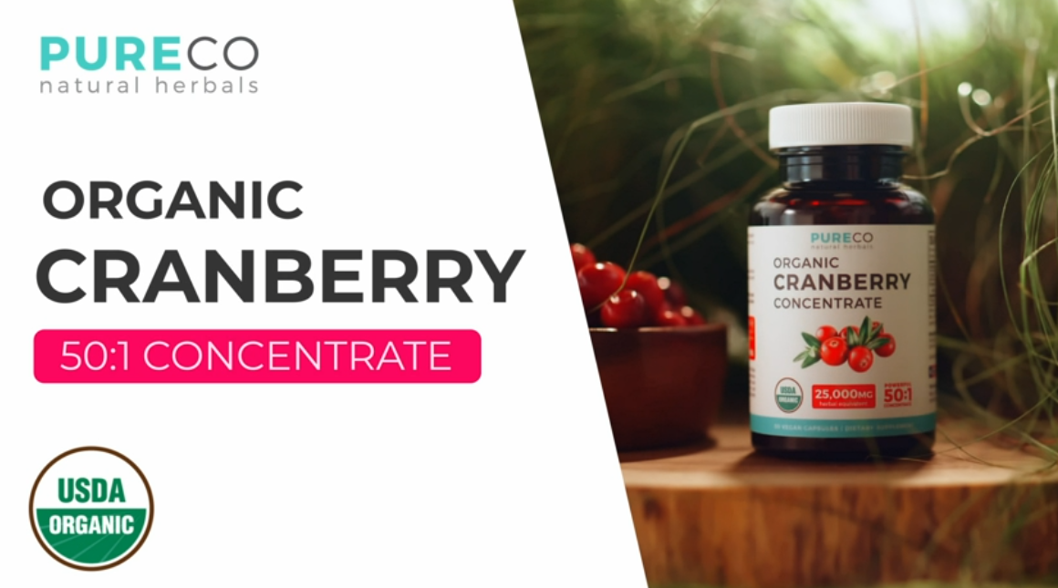 thumbnail video image 2 of Pure Co 25,000mg Organic Cranberry Pills 50:1 Concentrate Kidney Support Supplement, 60 Capsules, 2 of 11