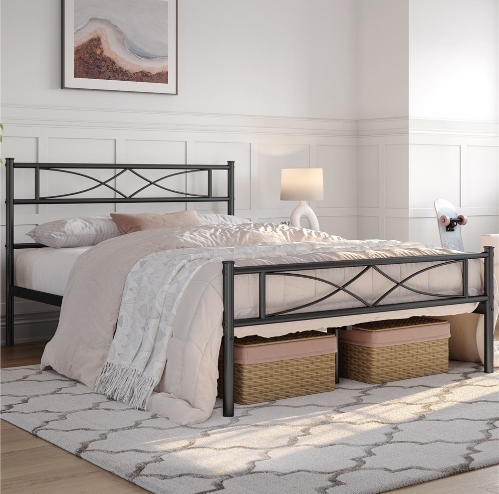 Renwick Twin Size Curved Design Metal Platform Bed, Adult