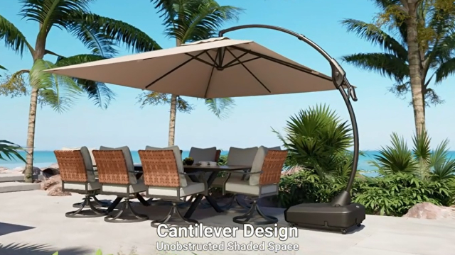 thumbnail video image 2 of GRANDPATIO Patio Umbrellas 10x13 FT Rectangular Offset Umbrella, Large Patio Cantilever Umbrella with Base Aluminum Outdoor Umbrella for Garden Poolside, Champagne, 2 of 11