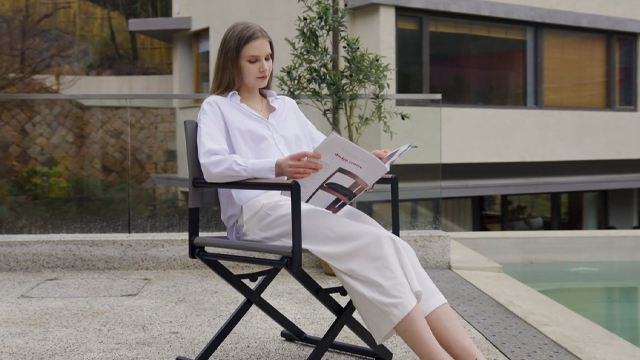 thumbnail video image 2 of Grand Patio 22" Extra-Wide 2-Pack Directors Chairs, Foldable, Steel Frame, UV-Resistant Mesh, Wood Grain Armrests, Indoor/Outdoor, Beige, 2 of 8