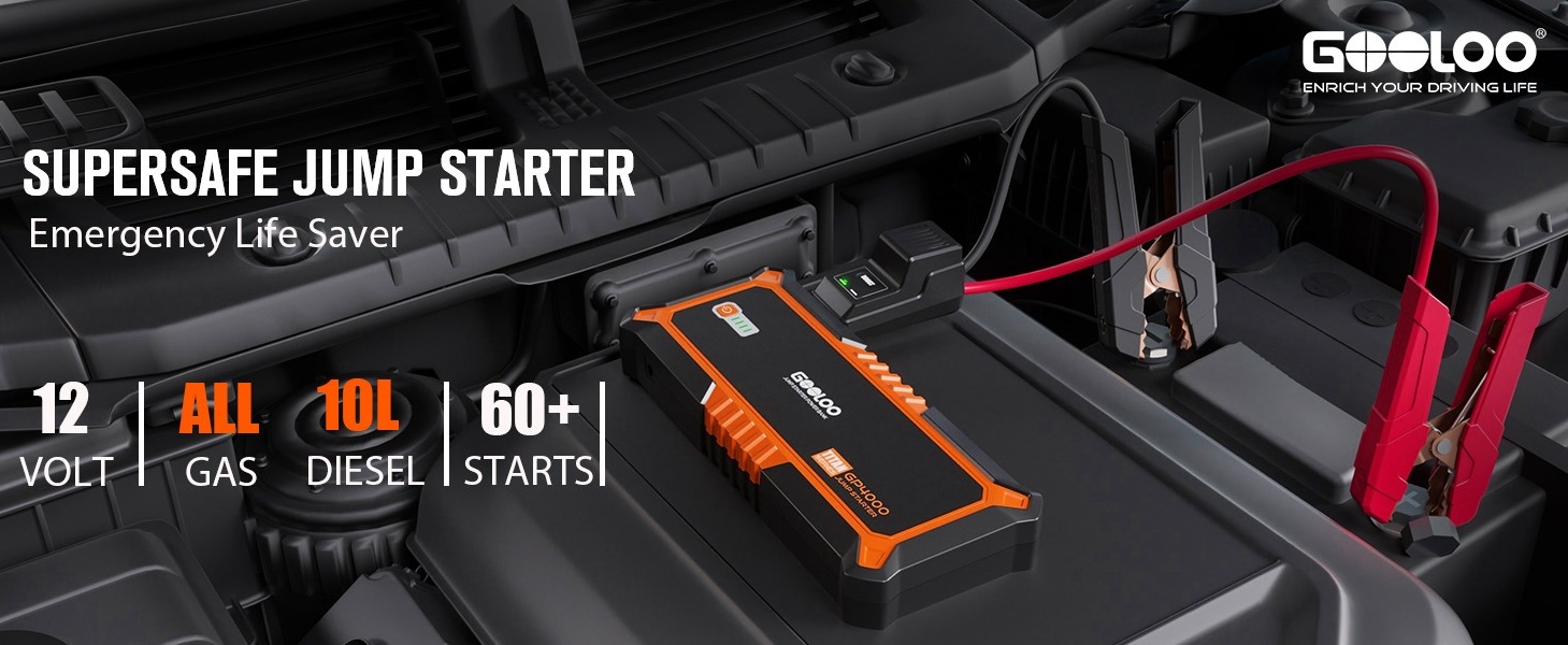 Jump Starter Portatile Con Display GOOLOO GT4000S - Avviatore Auto Portatile 4000a Power Bank 12v 675485 - Foto 12